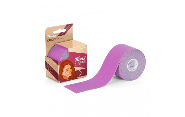 Тейп кинезиологический Tmax Beauty Tape (5cmW x 5mL), хлопок, сиреневый 600_380