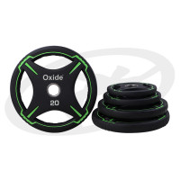 Диск олимпийский, полиуретановый, с 4-мя хватами, цвет черный с ярко зелеными полосами, 20 кг Oxide Fitness OWP01