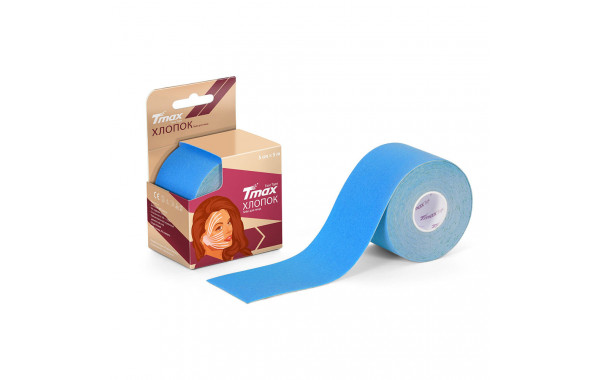 Тейп кинезиологический Tmax Beauty Tape (5cmW x 5mL), хлопок, голубой 600_380