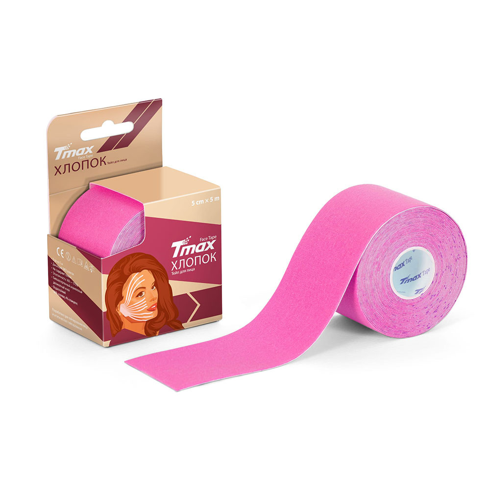 Тейп кинезиологический Tmax Beauty Tape (5cmW x 5mL), хлопок, розовый 1000_1000
