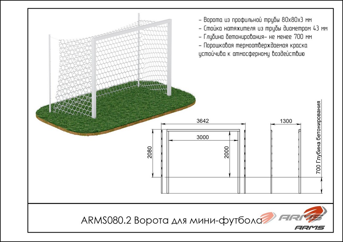 Ворота для мини футбола ARMS ARMS080.2 1132_800