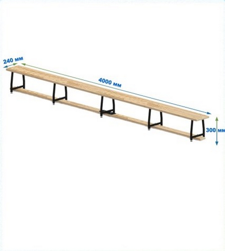Скамейка гимнастическая 4000мм (40 мм щит.сосна) ножки метал с РО Dinamika 718_800