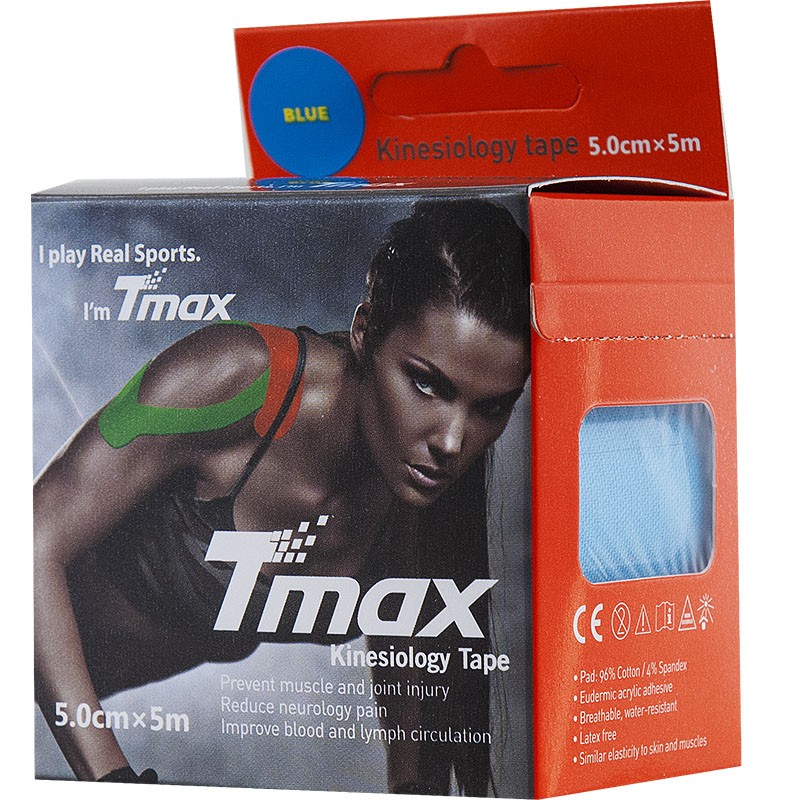 Тейп кинезиологический Tmax Extra Sticky Blue голубой 800_800