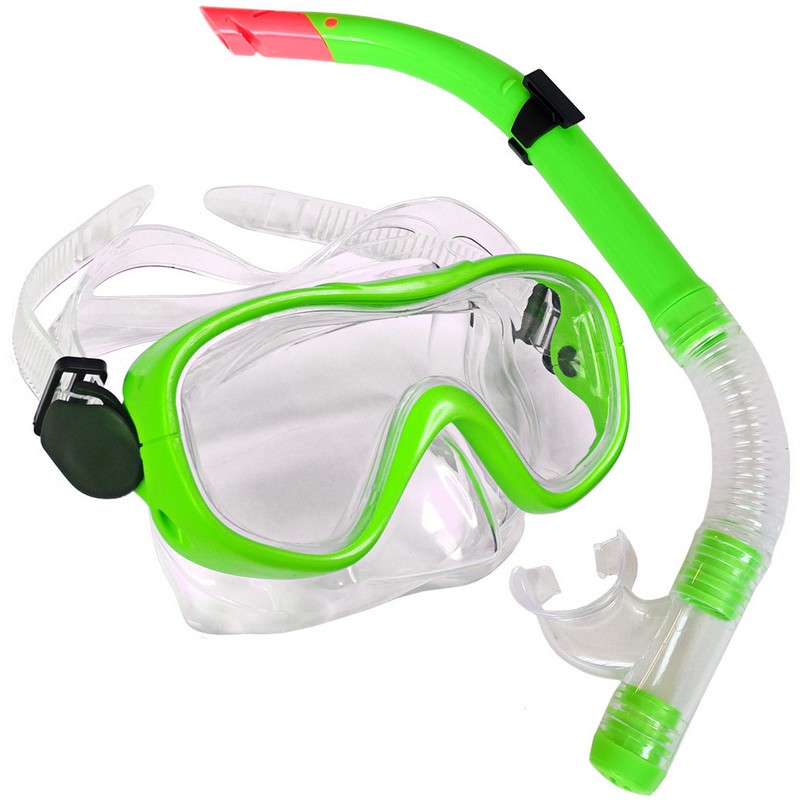 Набор для плавания маска+трубка Sportex E33109-2 зеленый, (ПВХ) 800_800
