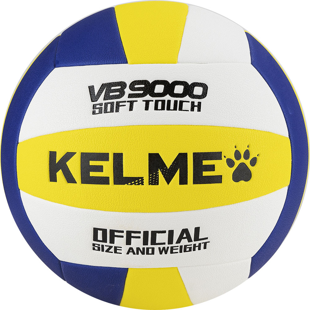 Мяч волейбольный Kelme 9806140-141, р. 5, 18 пан., синт.кожа (ПУ), клееный, бело-желто-синий 1000_1000